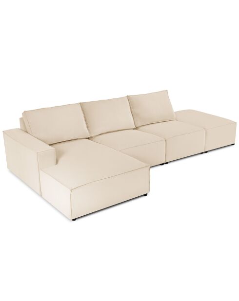 Canapé d'angle gauche velours côtelé carlo 5 places beige - 341x166x90 cm