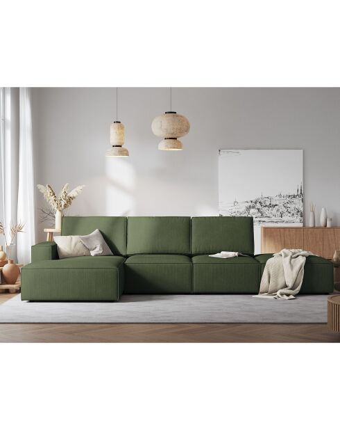 Canapé d'angle gauche velours côtelé carlo 5 places vert bouteille - 341x166x90 cm