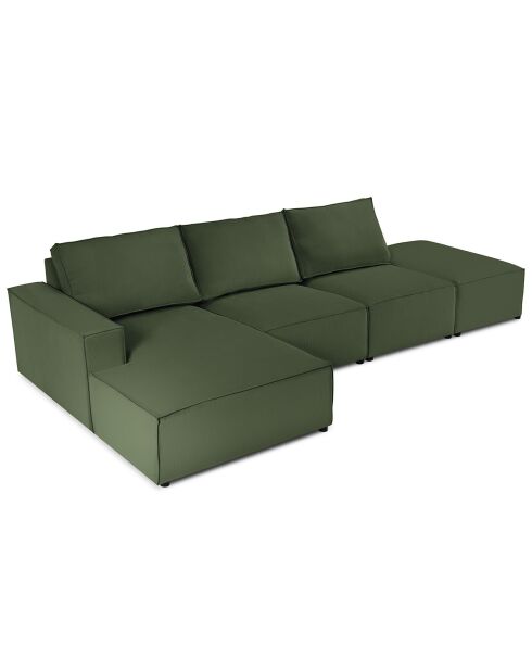 Canapé d'angle gauche velours côtelé carlo 5 places vert bouteille - 341x166x90 cm