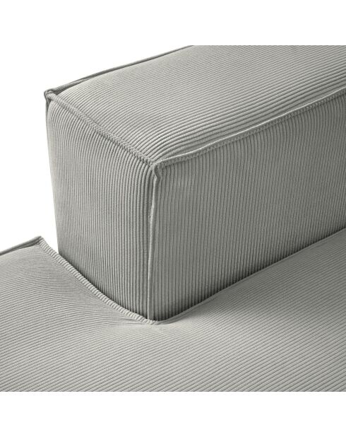 Canapé d'angle gauche velours côtelé carlo 5 places gris clair - 341x166x90 cm