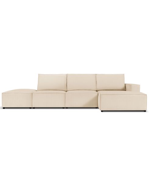 Canapé d'angle droit velours côtelé carlo 5 places beige - 341x166x90 cm