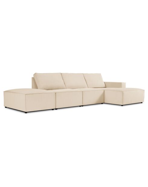 Canapé d'angle droit velours côtelé carlo 5 places beige - 341x166x90 cm