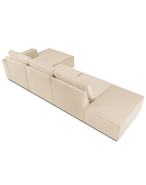 Canapé d'angle droit velours côtelé carlo 5 places beige - 341x166x90 cm