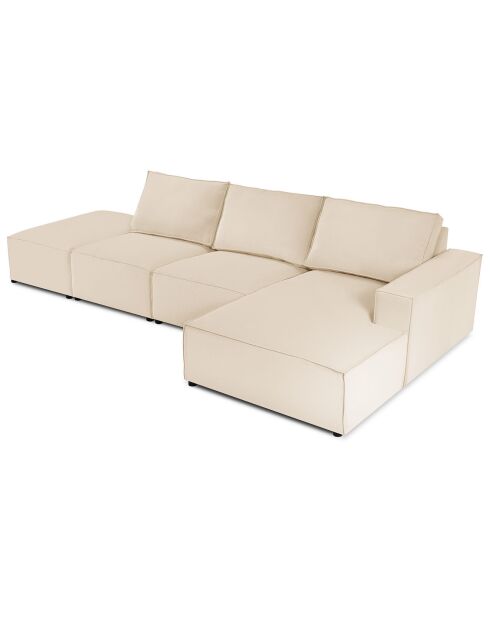 Canapé d'angle droit velours côtelé carlo 5 places beige - 341x166x90 cm