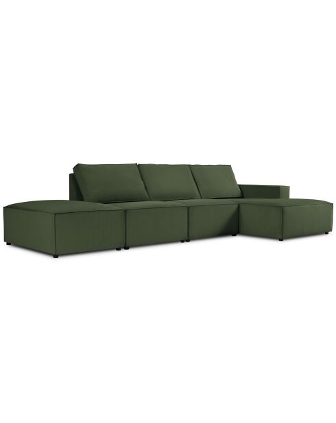 Canapé d'angle droit velours côtelé carlo 5 places vert bouteille - 341x166x90 cm