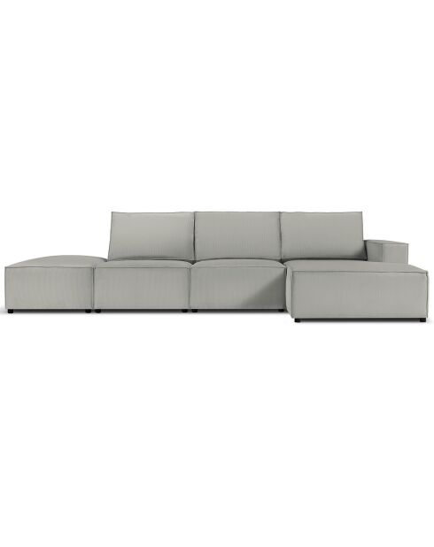Canapé d'angle droit velours côtelé carlo 5 places gris clair - 341x166x90 cm