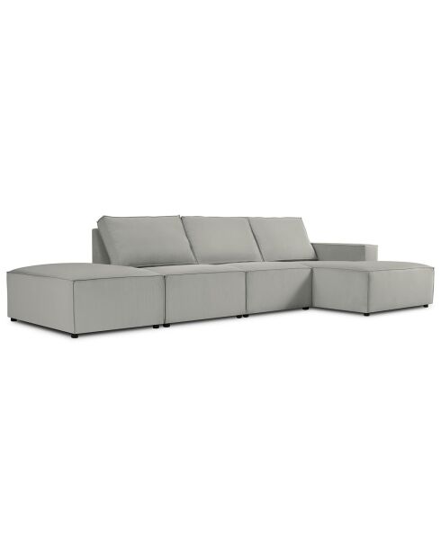 Canapé d'angle droit velours côtelé carlo 5 places gris clair - 341x166x90 cm