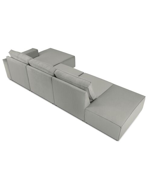 Canapé d'angle droit velours côtelé carlo 5 places gris clair - 341x166x90 cm
