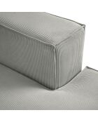 Canapé d'angle droit velours côtelé carlo 5 places gris clair - 341x166x90 cm