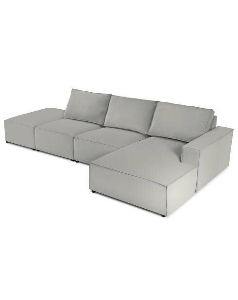Canapé d'angle droit velours côtelé carlo 5 places gris clair - 341x166x90 cm