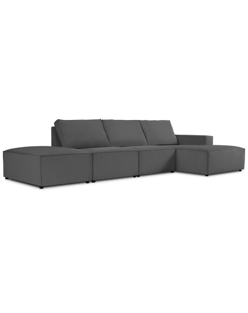 Canapé d'angle droit velours côtelé carlo 5 places gris - 341x166x90 cm