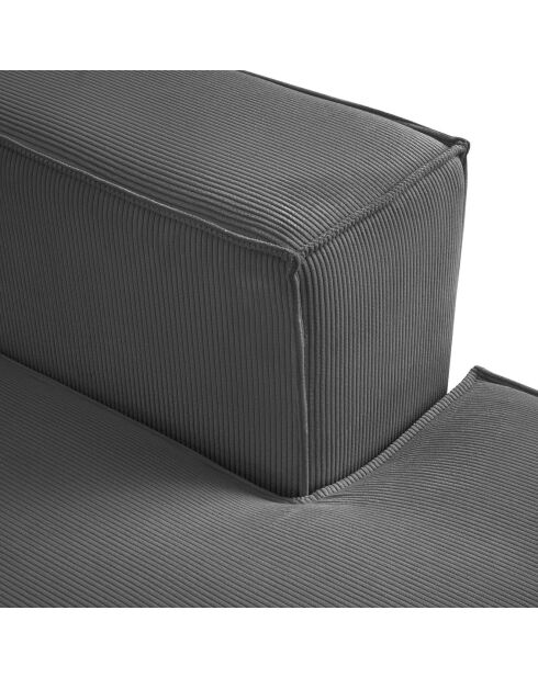 Canapé d'angle droit velours côtelé carlo 5 places gris - 341x166x90 cm