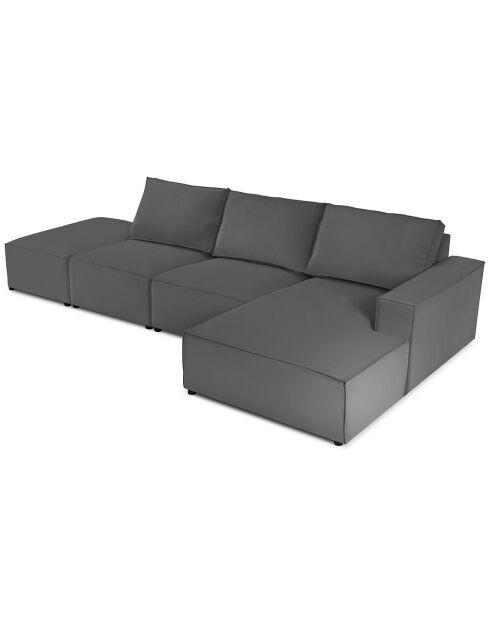 Canapé d'angle droit velours côtelé carlo 5 places gris - 341x166x90 cm