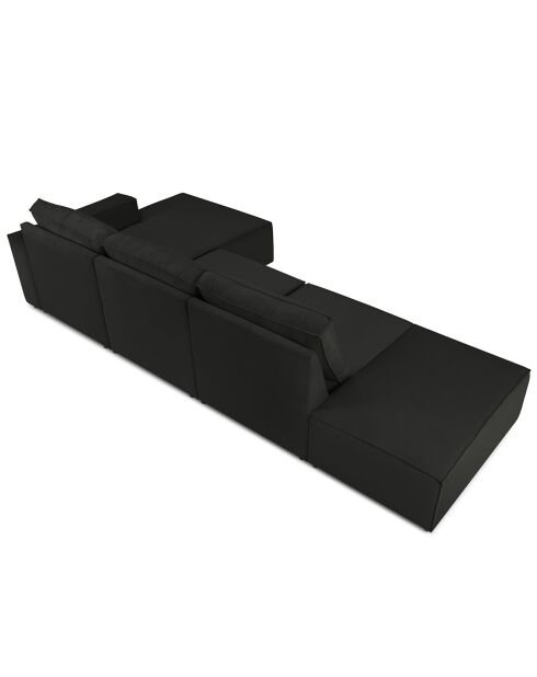 Canapé d'angle droit velours côtelé carlo 5 places noir - 341x166x90 cm