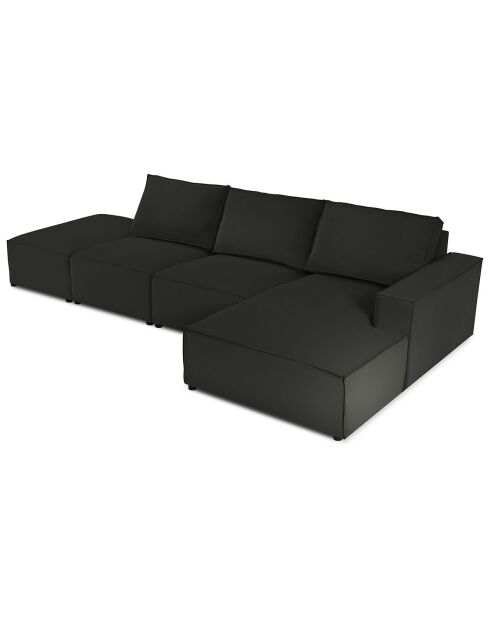 Canapé d'angle droit velours côtelé carlo 5 places noir - 341x166x90 cm