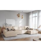 Canapé panoramique velours côtelé carlo 5 places beige - 372x166x90 cm