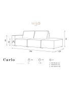 Canapé modulable droit velours côtelé carlo 3 places gris - 255x102x90 cm