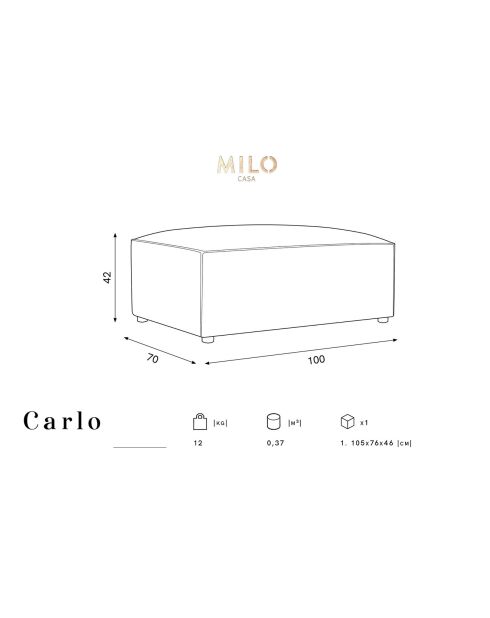Pouf velours côtelé carlo beige - 100x70x42 cm
