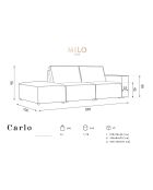 Canapé modulable gauche velours côtelé carlo 3 places gris - 255x102x90 cm