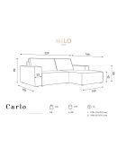 Canapé d'angle droit velours côtelé carlo 3 places beige - 229x166x90 cm