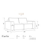 Canapé velours côtelé carlo 3 places beige - 206x102x90 cm