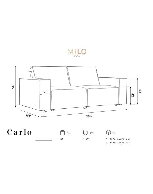 Canapé velours côtelé carlo 3 places vert bouteille - 206x102x90 cm