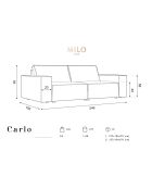 Canapé velours côtelé carlo 4 places beige - 246x102x90 cm