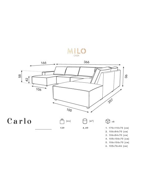 Canapé d'angle panoramique droit ouvert carlo 7 places beige - 366x257x90 cm