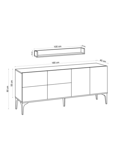 Console + Etagère Stella rouge/marron - 180x55x40 cm