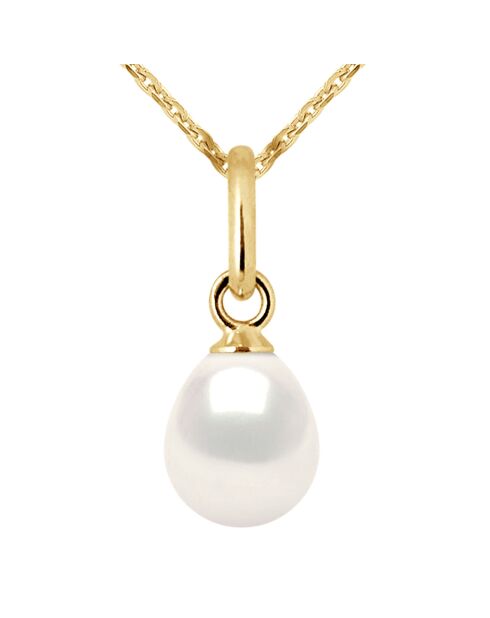 Collier Or Jaune Perle d'Eau Douce blanche
