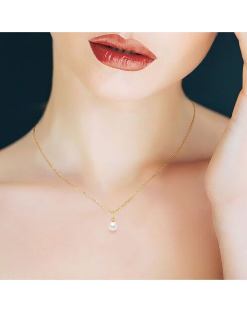 Collier Or Jaune Perle d'Eau Douce blanche