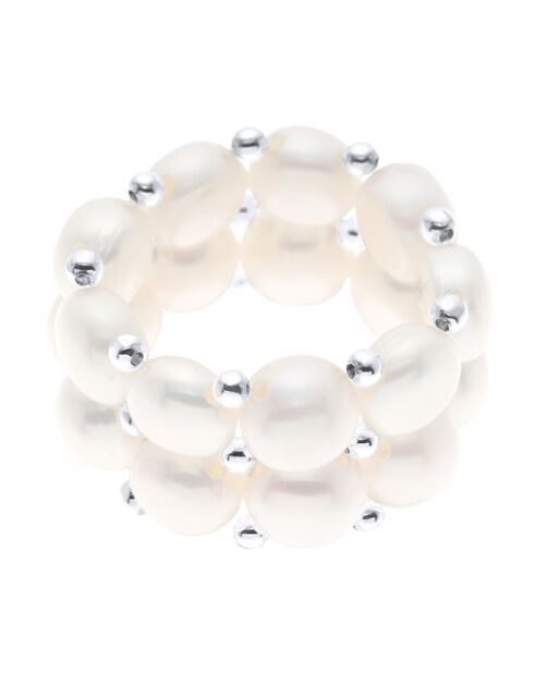 Bague élastique 2 rangs Perles d'Eau Douce blanches