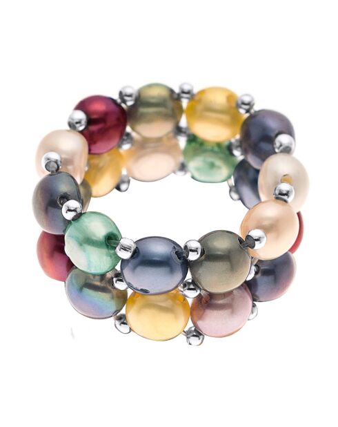 Bague élastique  2 rangs Perles d'Eau Douce multicolores