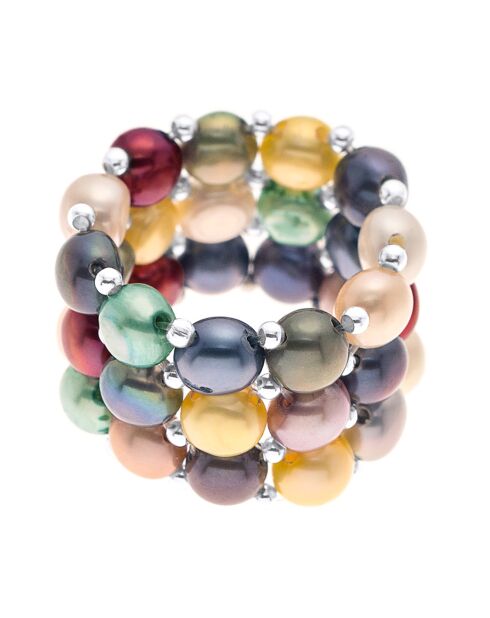 Bague élastique 3 rangs Perles d'Eau Douce multicolores