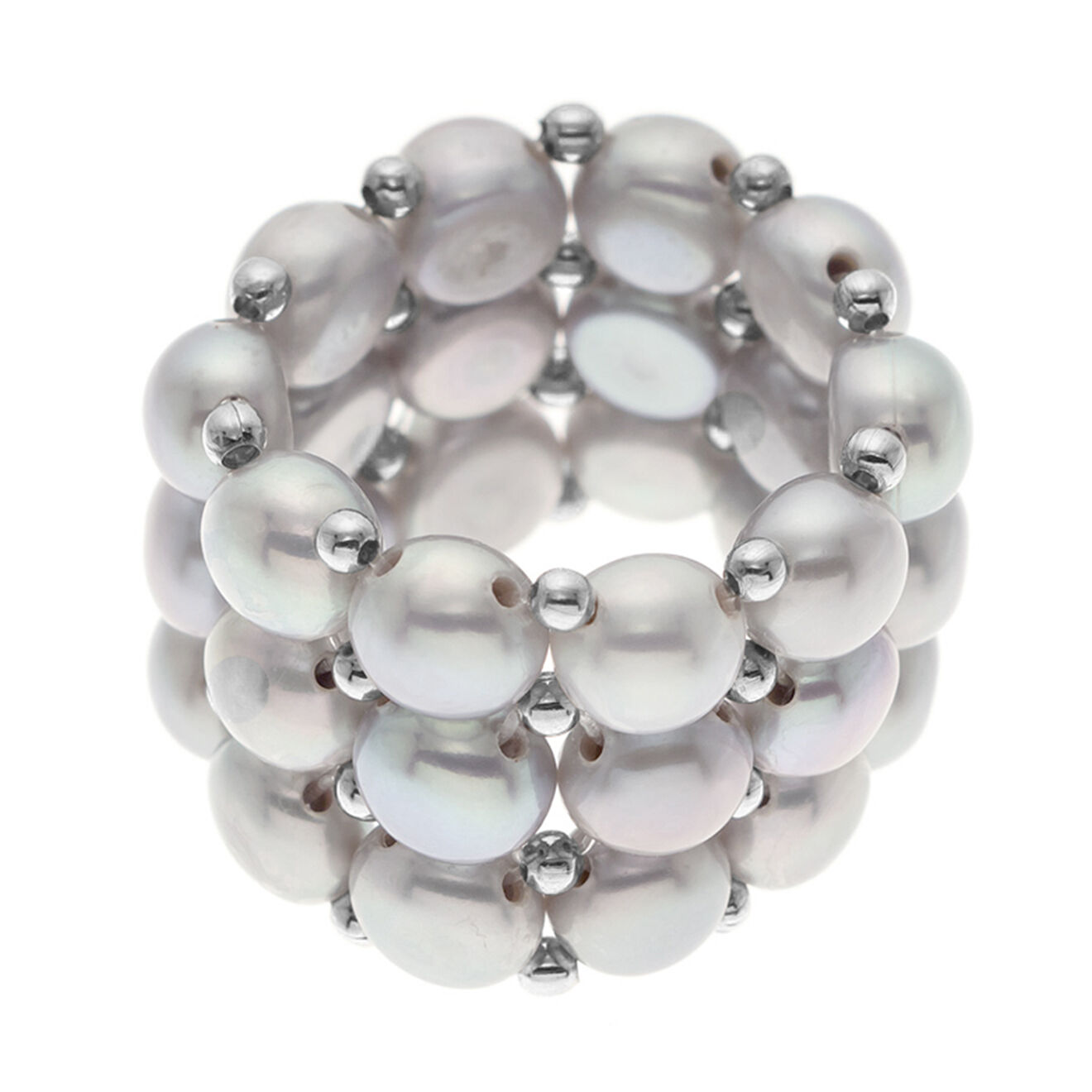 Bague élastique Perles D'eau Douce Médaille Acier Inoxydable Or - Neuf Avec étiquettes