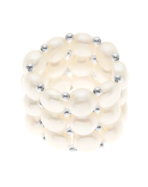 Bague élastique 3 rangs Perles d'Eau Douce blanches
