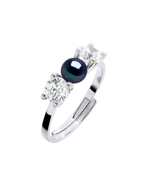 Bague réglable Argent Perle d'Eau Douce noire