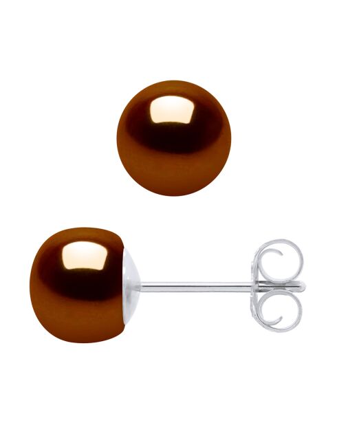 Boucles d'oreilles Daphnée Argent & Perles dEau Douce marron