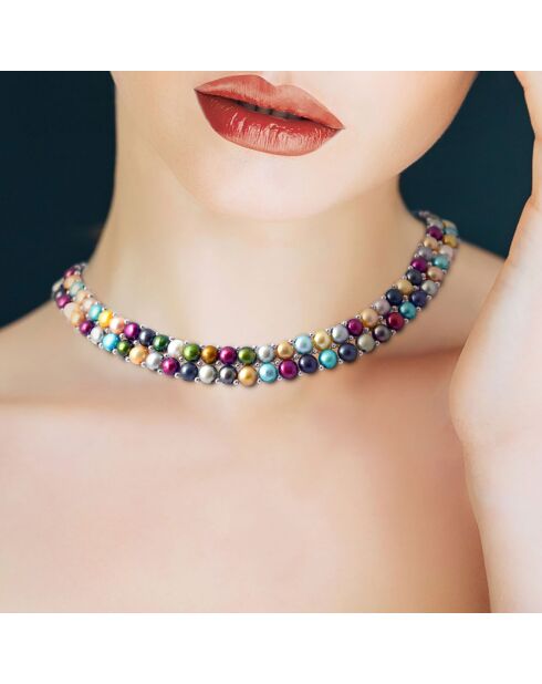 Collier 2 Rangs Argent & Perles d'Eau Douce multicolores