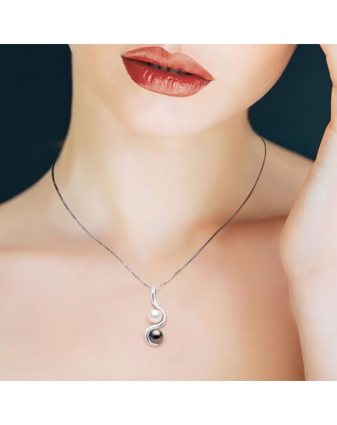 Collier Touho Argent Perles de Tahiti & d'Eau Douce noir/blanc