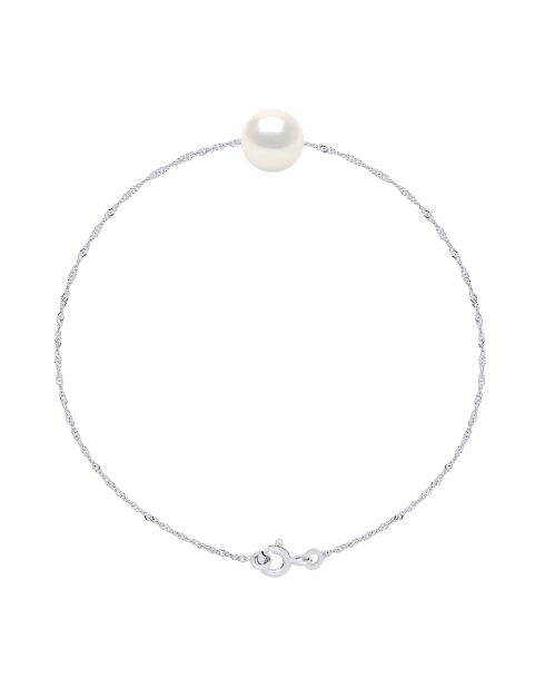 Bracelet en Argent rhodié & Perle d'Eau Douce traversante ronde blanc naturel
