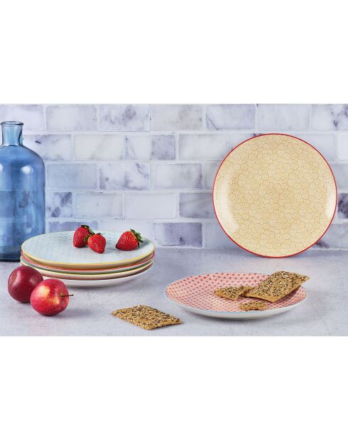 6 Assiettes plates Pattern Color bleu clair/rouge/jaune - D.26 cm