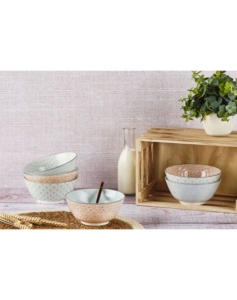 6 Bols petit-déjeuner Pastel rose pastel/bleu pastel/vert pastel - D.15 cm