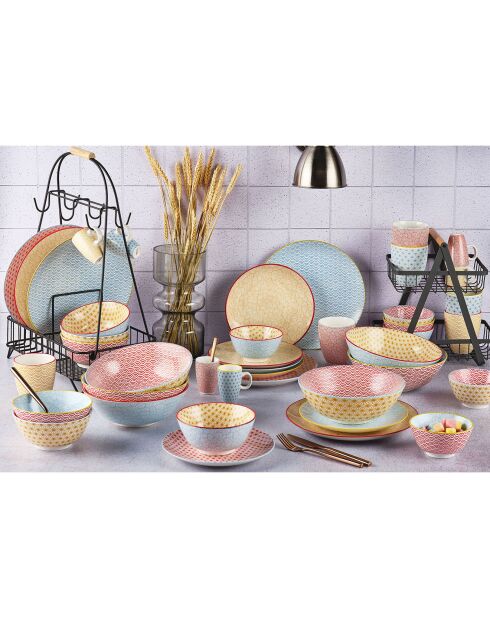 6 Mugs Pattern Color bleu clair/rouge/jaune - 30 cl