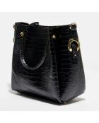 Sac à main en Cuir croco Cloé noir - 33x20x12 cm