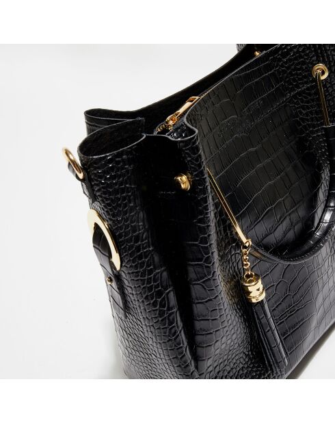 Sac à main en Cuir croco Cloé noir - 33x20x12 cm