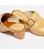 Sabots en Cuir Olivia camel clair - Talon 8 cm