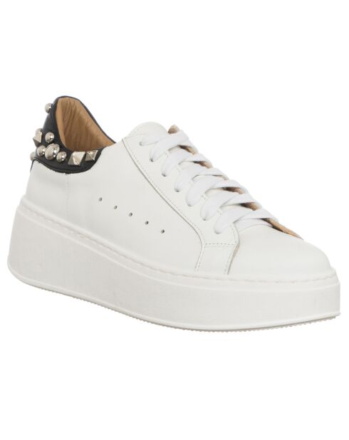 Sneakers en Cuir Martina blanc/noir - Plateforme 4 cm