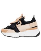 Sneakers en Cuir & Toile Lorena nude/noir - Plateforme 5 cm