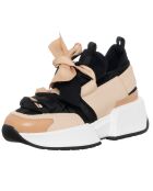 Sneakers en Cuir & Toile Lorena nude/noir - Plateforme 5 cm